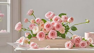 花語(yǔ)甜夢(mèng) 粉色玫瑰與精致甜品的浪漫邂逅